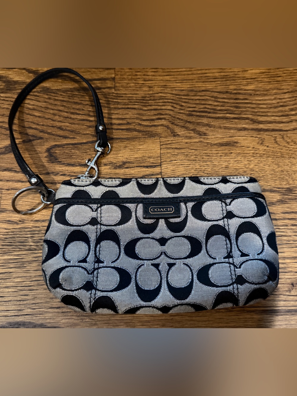 Coach Black and Gray Signature Wristlet Clutch